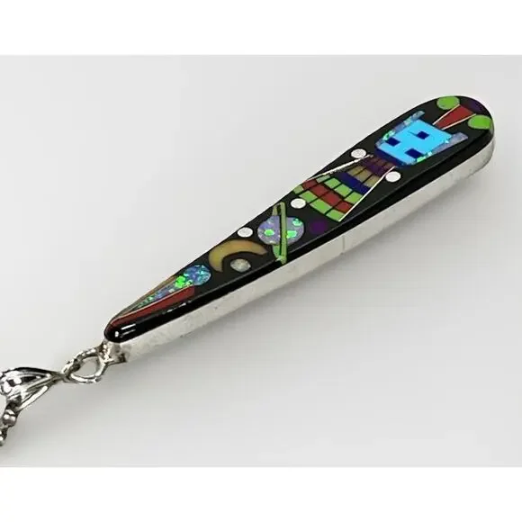 ZUNI Galaxy Rainbow Kachina Micro Inlay Pendant 925 Sterling Silver Necklace - Picture 6 of 16